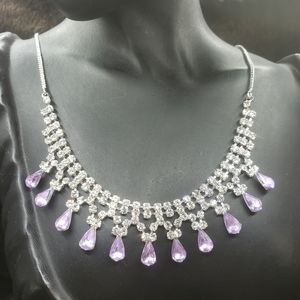 Vintage Purple And Diamante Silver Chain Necklace
